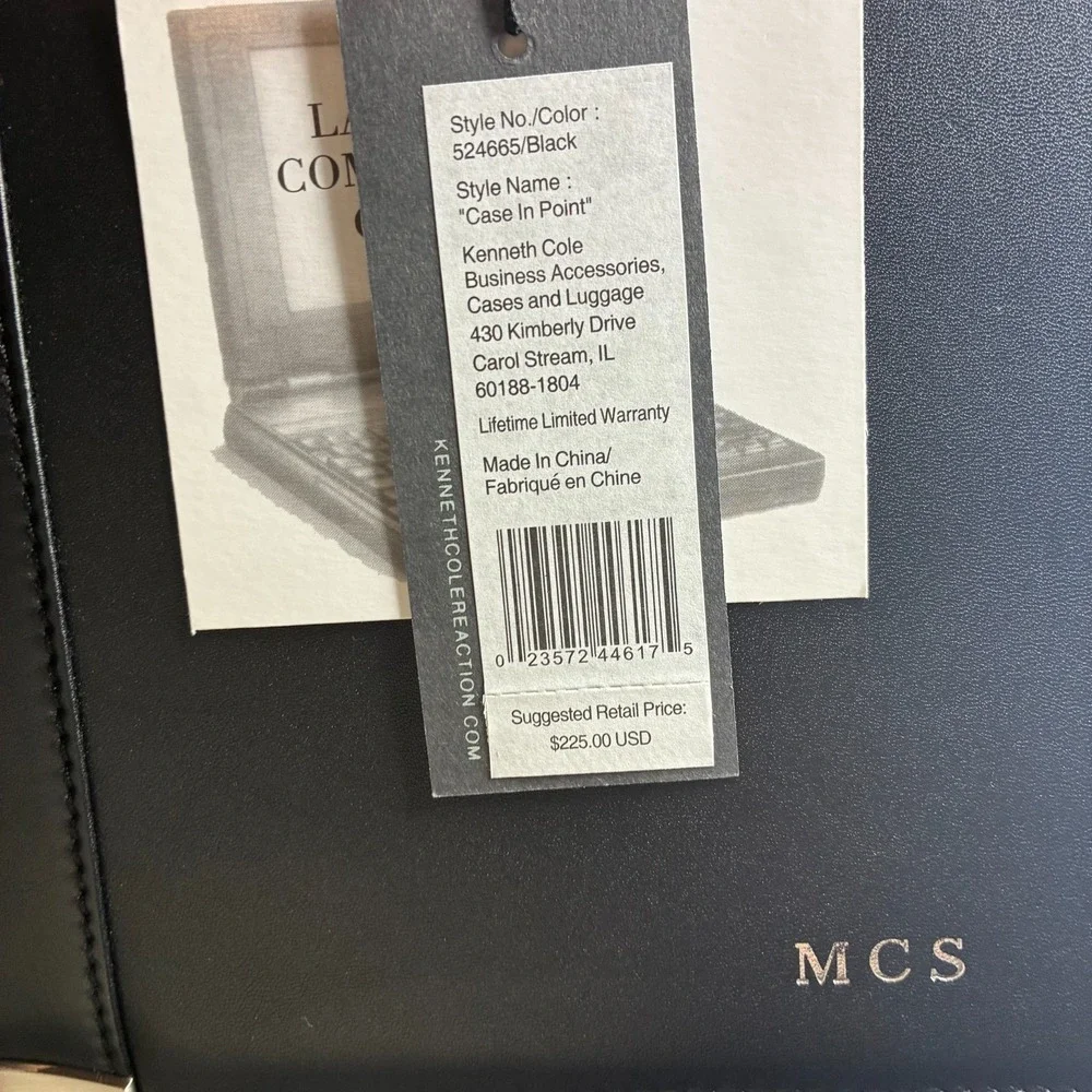 Kenneth Cole Reaction Leather Laptop Case Briefcase Black NWT W/ Strap & lock